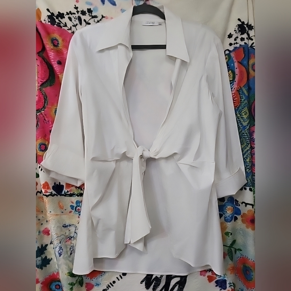 Isabel White Tie Front Top Size XL Lagenlook - Picture 8 of 9